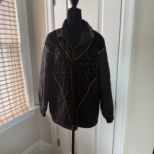 Vintage Active Studio Black and Gold Quilted Women's Bomber Jacket Size Large